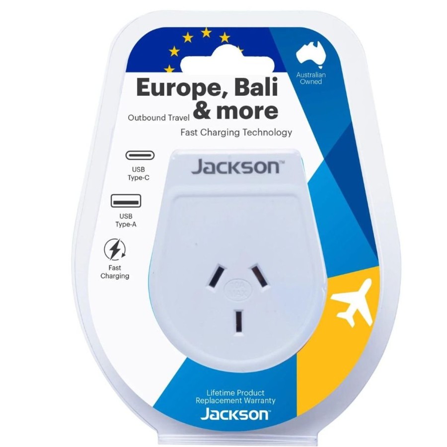 Accessories Jackson Travel Adaptors | Jackson Outbound Slim Usb-A & C Travel Adaptor Aus To Eu