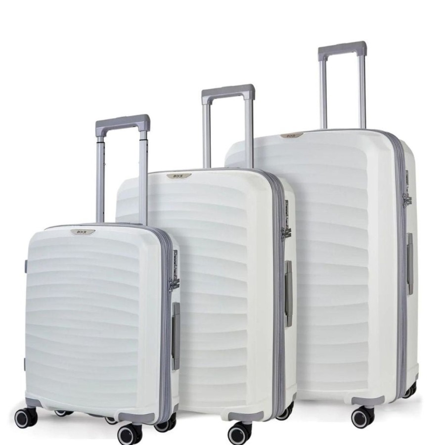 Luggage Rock Luggage | Rock Sunwave 3 Piece Set Expander Hardsided Luggage - White