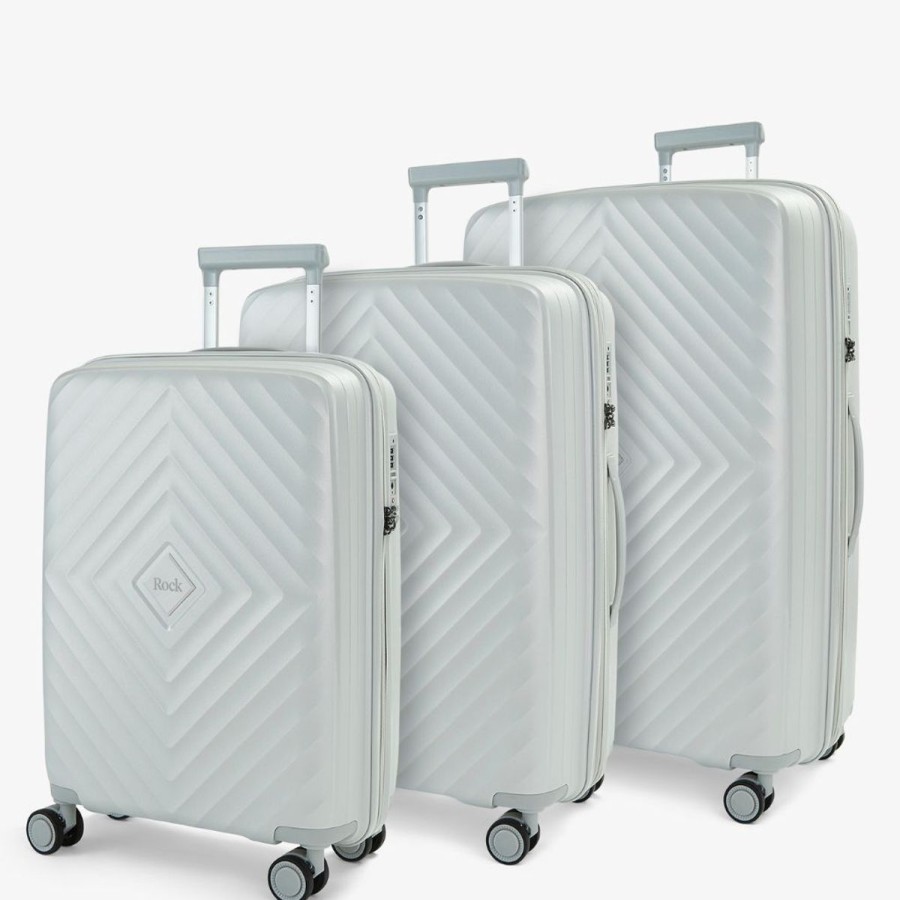 Luggage Rock Luggage | Rock Infinity 3 Piece Expander Hardsided Suitcase Set - Pearl