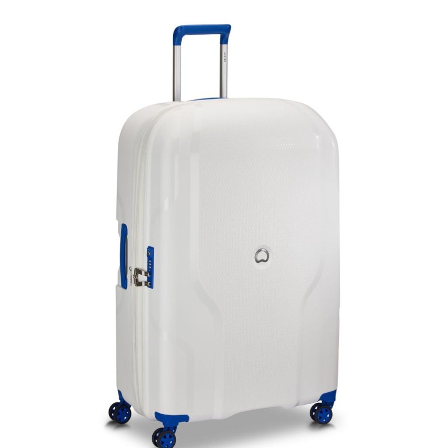 Luggage Delsey Luggage | Delsey Clavel 83Cm Large Hardsided Spinner Luggage - White/Blue