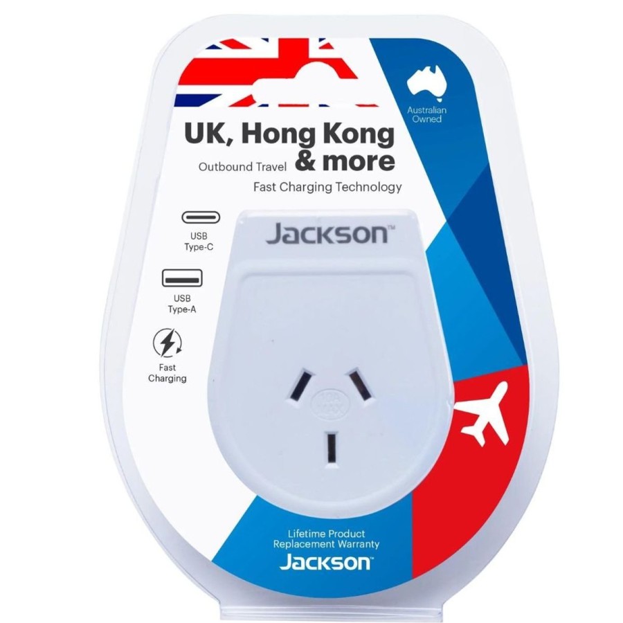 Accessories Jackson Travel Adaptors | Jackson Outbound Slim Usb-A & C Travel Adaptor Aus To Uk & Hk