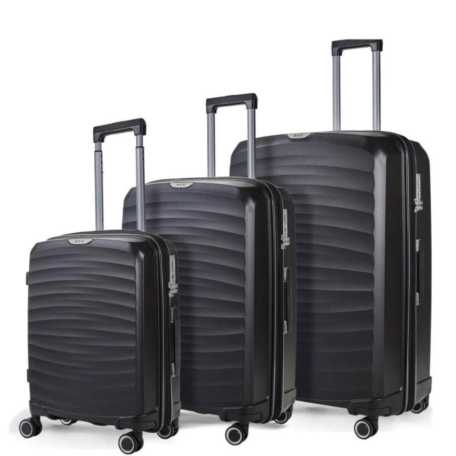 Luggage Rock Luggage | Rock Sunwave 3 Piece Set Expander Hardsided Luggage - Black