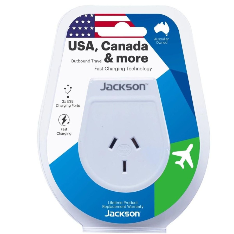 Accessories Jackson Travel Adaptors | Jackson Outbound Slim Usb-A & C Travel Adaptor - Aus To Usa