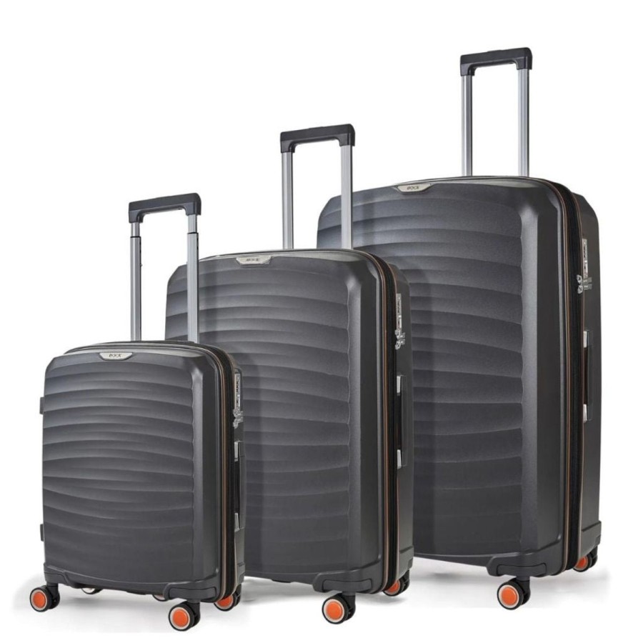 Luggage Rock Luggage | Rock Sunwave 3 Piece Set Expander Hardsided Luggage - Charcoal