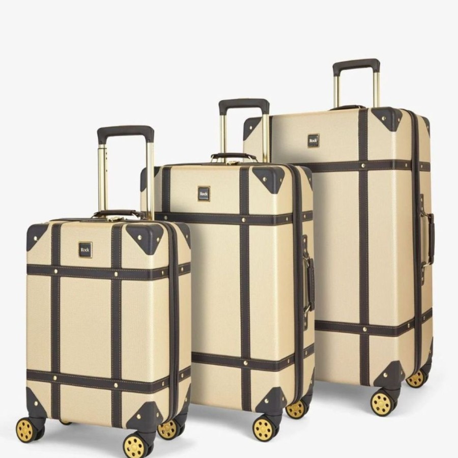 Luggage Rock Luggage | Rock Vintage 3 Piece Hardsided Luggage Set - Gold