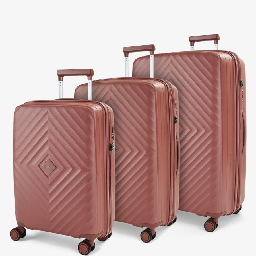 Luggage Rock Luggage | Rock Infinity 3 Piece Expander Hardsided Suitcase Set - Dusty Pink