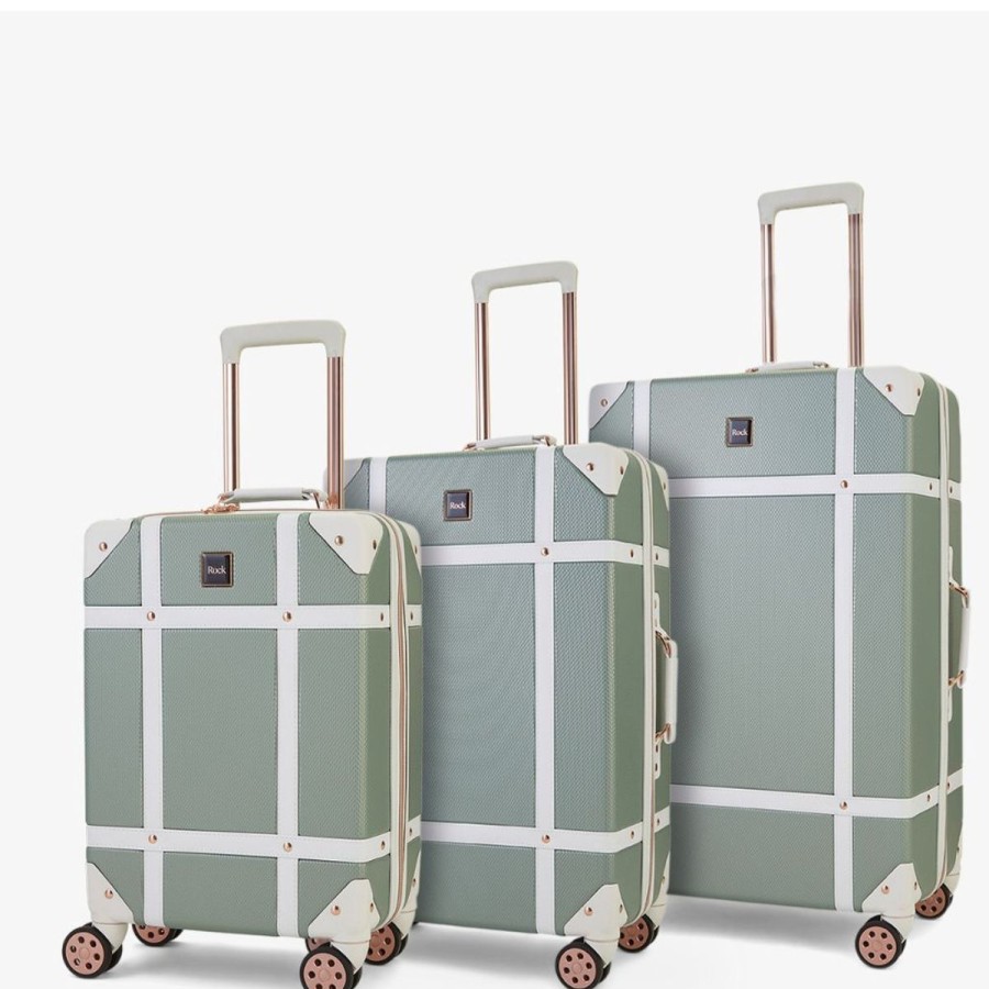 Luggage Rock Luggage | Rock Vintage 3 Piece Hardsided Luggage Set - Sage Green